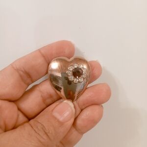 Vintage Sterling silver gold veirmel heart Brooch